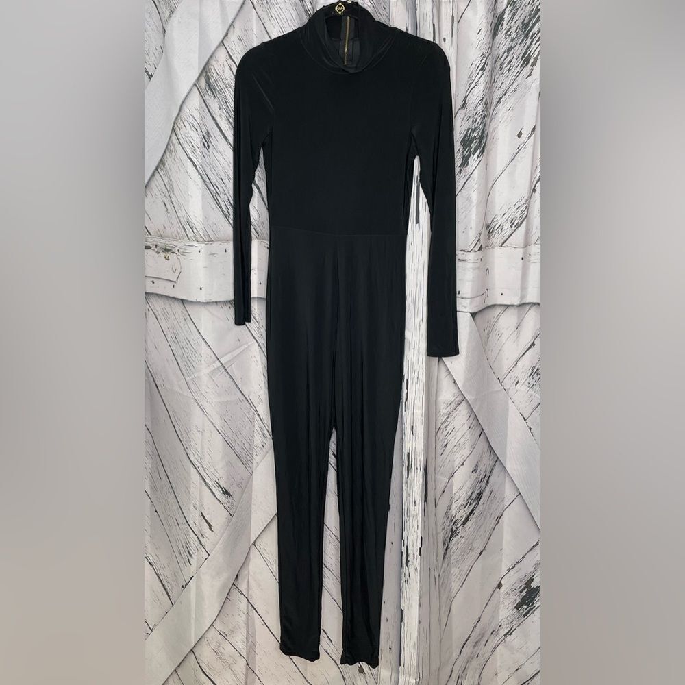 Black Long Sleeve Catsuit Jumpsuit Zip Up Back Small